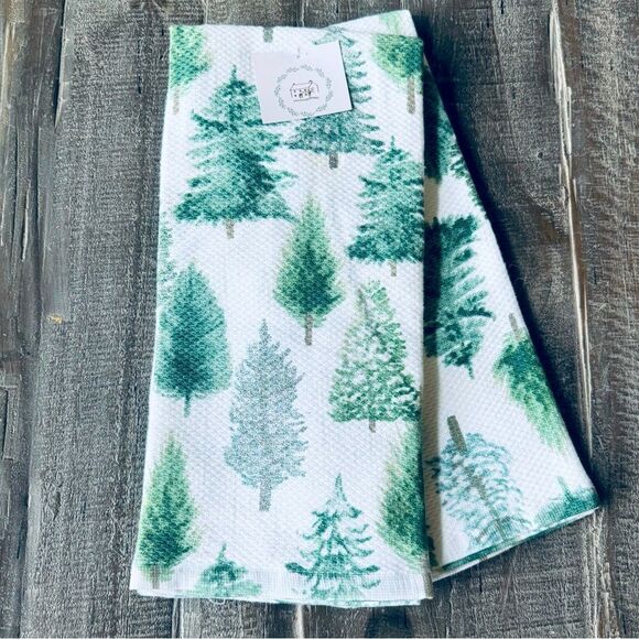 Christmas Tree Holiday Forest Silver Glitter Kitchen Dish Towels - Picture 1 of 2